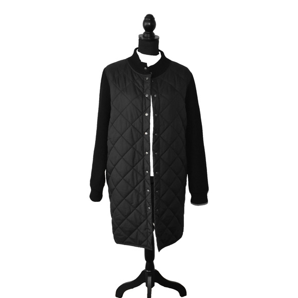 B0 Auth EILEEN FISHER Mixed Media Black Quilted Nylon Wool Sleeves Jacket Sz XL - Picture 3 of 6